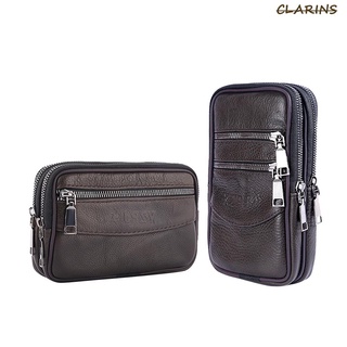 Clarins Fashion Men Cowhide Leather Solid Color Mini Belt Coin Purse Fanny Packs
