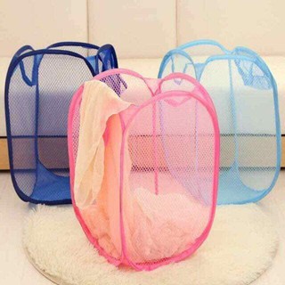 Clothes Toy Organizer Foldable Mesh Laundry Basket Hamper (7)