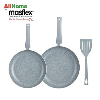 MASFLEX 3 pieces Ceramic Marble Cookware Set 2 pieces Non-Stick Induction Fry Pan with Nylon Spatula