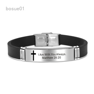 Vnox Religious Cross Jesus Scripture Quote Christian Bible Verse Inspiring Faith Silicone Bracelets for Men Personalize Gift
