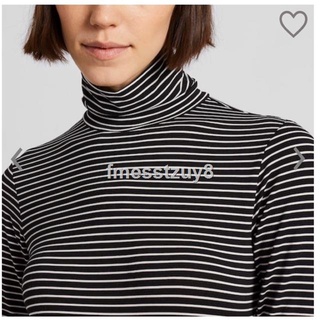 Brand New Auth Uniqlo Women Heattech Striped Turtleneck Thermal Top