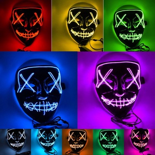 Easygo Stitched Light Up Halloween Decoration LED Mask Light Up Party Neon Costume Scary Fluorescent Mask Cosplay the Up Wire Purge Horror Mask Neon Party