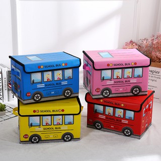 Cartoon style school bus style fabric storage basket Cotton Linen Creative Storage box