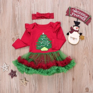 [Superseller] Kids Baby Girls Christmas Tree Printed Long Sleeve Pullover Tops Sweatshirts + Tutu Skirt Outfits