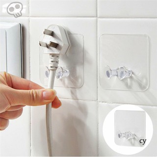 HW 2pcs Thicken Self-Adhesive Clear Strong Plug Hook Wall Storage Multi-use Transparent Pasting Hook