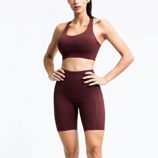 2020 New Gym Yoga Set Womens High-waist Sports Shorts Padded Fitness Bra Running Workout Clothing Summer Sports Suit 2pcs/Set