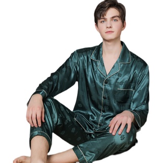 SleepwearKorean Youth Summer Thin Silk Silk Suit Pajamas Men's Spring and Autumn Long Sleeve Ice Sil