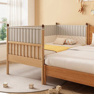 Children's Solid Wood Stitching Bed Belt Guardrail Bed Nordic Single Crib Stitching Bed Beech Baby B