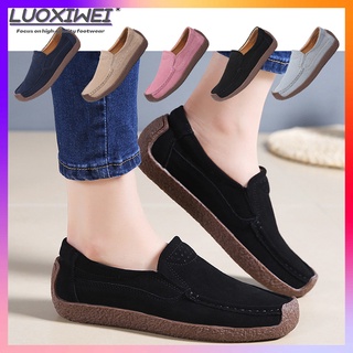 Women Loafers Shoes Suede Leather Flat Work Shoes Slip On Moccasins Topsider Ladies 35-42