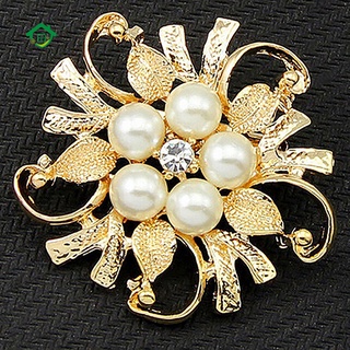 COD-Flower Brooch Pin Rhinestone Crystal Faux Pearl Bouquet Bridal Wedding Jewelry