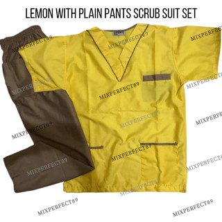 (MCR) LEMON Piping with Plain Pants Scrub Suit Set (1)