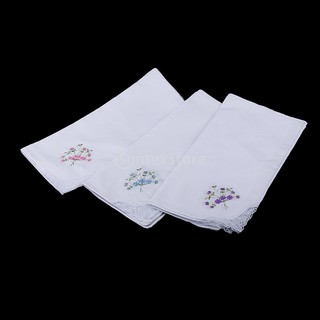 12pcs Women's White Flower Embroidery Cotton Lace Handkerchiefs Hanky #3 (5)