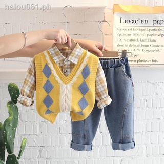 Hot sale❀Children s clothing, boy s autumn clothing, male baby, foreign style sweater, vest, children s Korean leisure, spring and autumn three-piece suit