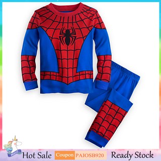 SUGAR Child Kids Boy Superhero Spiderman Costume Cotton Tops + Pants 2PCS Set Clothes