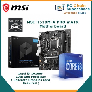 Intel i3-10100F 4 Cores i3 10th Gen Processor (Graphics Card Required) + MSI H510M-A PRO Motherboard