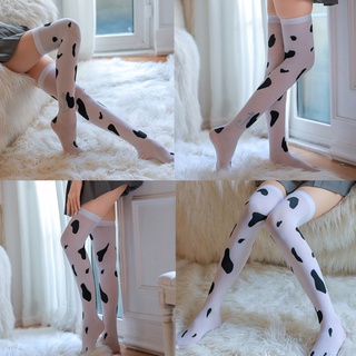 search Women Sexy Cow Spotted Print Thigh High Stockings Kawaii Lolita Silky Over the Knee Long Socks Hosiery Cosplay Costume