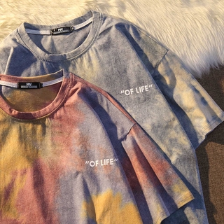 【Cat Girl】Fashion brand tie dye couple's short sleeve T-shirt half sleeve loose top fashion