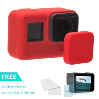 GoPro Hero 7 6 5 Black Camera Soft Silicone Case with Lens Cover Cap + PET Screen Protector Film