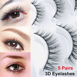 Lvcheryl 5 Pairs 3D False Eyelashes Mink Natural Handmade Wispy Fluffy Lashes Volume Fake Lashes Makeup