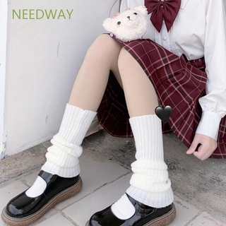 NEEDWAY Girl Leg Warmers Winter Foot Cover Leg Warm Socks Lolita Knitted Autumn Sweet Japanese Wool Ball Knee Cover (1)