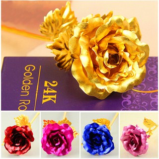 【HW】1Pc 24k Gold Foil Plated Rose Gold Leaf Rose Mother Day Gift Decorative Flowers Kmfr (1)