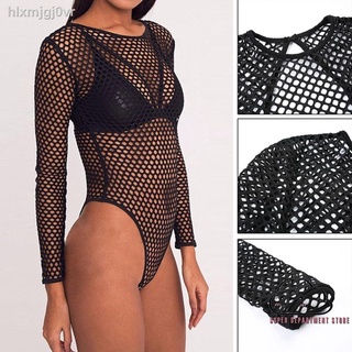 Women Clothes Bodysuits▣◄✼AEP-Sexy Women Mesh Fish Net Slim Bodysuit Leotard Top Long