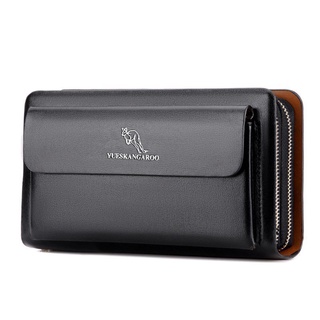 Men Clutch Bag Fashion Leather Long Purse Double Zipper Business Wallet (1)