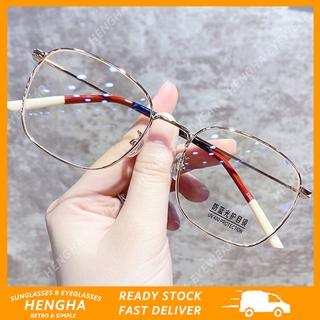 【HENGHA】【Replaceable Lens Eyeglass】Metal Frame Anti Radiation Glasses For Women Korean Style Fashion Anti Blue Light Eyeglasses