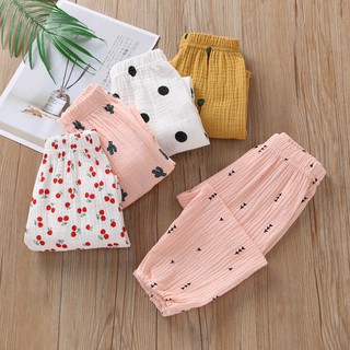 0-4Y Children Baby Girl Floral Print Long Pants Trousers Kids Casual Cotton Soft Bottoms