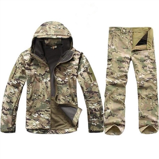 Winter Tactical Waterproof Soft Shell Jacket Set Men Shark Skin Camouflage Windbreaker Warm Fleece C