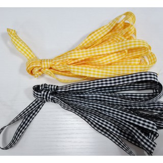 [threegoodstonesgen 0604] black and white plaid ribbon and yellow and white plaid ribbon