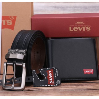 (Limited time discount) 100% authentic Levi's men's wallet + men's belt, short wallet, brand wallet, casual fashion wallet, gift box packaging