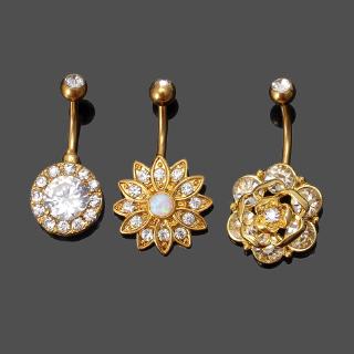 3PCS Lotus Flower CZ Opal Belly Piercing Belly Button Rings Set Body Jewelry