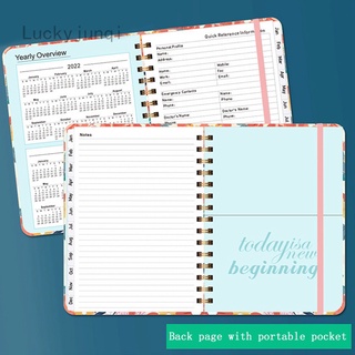 Luckyjunqi A5 Coil Notebook 2022 English Calendar Schedule Planner Daily Schedule Calendar Side Flip Monthly Plan Separates Page Weekly Calendar Plan
