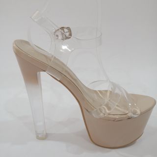 7" Extra Size Glass Heels Sizes 41-45 Pageant Heels Transparent Strap Male Size