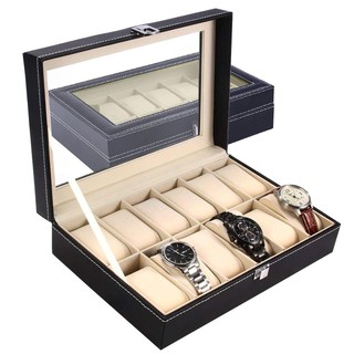 Watch Box 12 Slots Wrist Watches Jewelry Display Storage Organizer Leather Box Case Watch Decoration