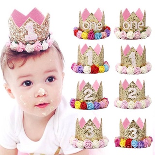 1pcs 1 2 3 Birthday Caps Flower Crown 1st Birthday Hat Newborn Baby Birthday Headband 1 Year Birthday Party Decorations (2)