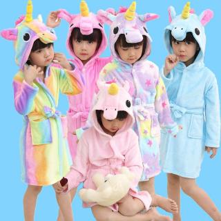 Kids Girls Unicorn Pajama Flannel Hoodie Sleepwear Toddler Boys Nightwear Bathrobe Theme Party Costume (8)