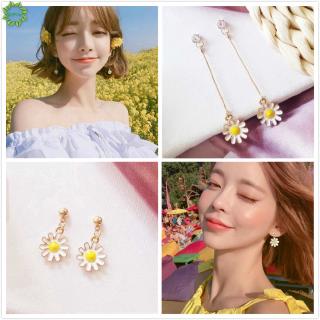 Cod Qipin Korean Women Kawaii Sweet Yellow Bloom Flower Dangle Pendant Daisy Earrings Charm Gifts