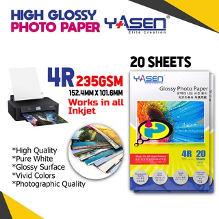 Yasen Premium high Glossy photo paper 235gsm 4R Size 4 x 6 inch 20sheet /pack