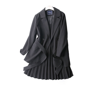 Plus Size Two Piece Women's Long Sleeve Gingham Blazer+korean Off Shoulder Dresses (5)