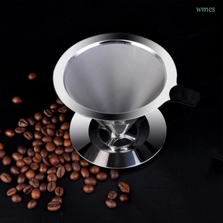 WMES1 Portable Coffee Filter Manual Drip Tools Pour Over Coffee Dripper V60 Paperless Stainless Steel Reusable Eco-friendly with Stand Holder Cone Strainer