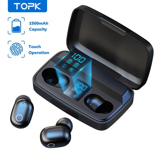 TOPK T10 TWS True Wireless Earbuds Bluetooth Stereo Headphones with Smart LED Display Charging Case Built-in Mic with Deep Bass for Sports Work