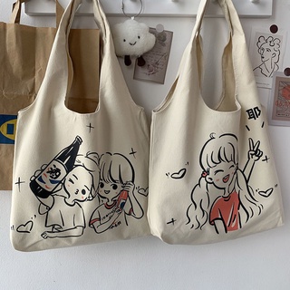 ins canvas bag female students Korean large capacity single shoulder bag school bag handbag