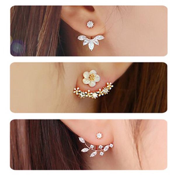 SKISS 1 Pair Women Korean Cute Crystal Flower Shaped Earings (1)