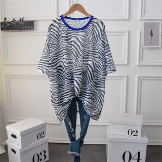 Summer Women Zebra Pattern Oversized Tee Tunic Top 2021 Large Size Thin Transparent Casual Streetwea