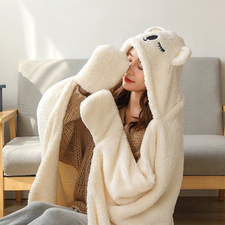 Korean cute lazy shawl hooded cloak blanket lamb cashmere office student nap blanket
