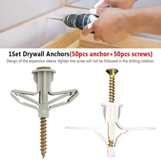 100pcs Expansion Drywall Anchor Kit with Screws Self Drilling Wall Home Pierced Special for Nylon Plastic Gypsum Board