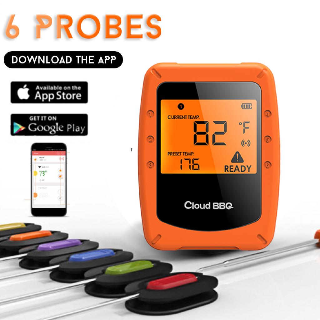 Wireless Smart BBQ Thermometer Oven 6 Probes Meat Bluetooth