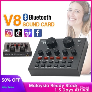 Available V8 Live Sound Card Audio Bluetooth USB Webcast Audio USB Headset Mic K Song Stereo Live Broadcast Sound Card Webcast Anchor sound card for Mobile Phone Singing Recording Live Sound Card for Computer/Smartphones/Laptops/PCS Support Dual Mobile U